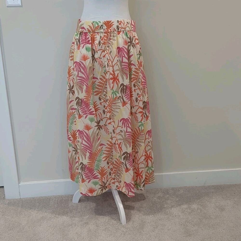 J McLaughlin Womens 12 Jungle Melody Midi Skirt Floral Cotton Tie Belt Pockets